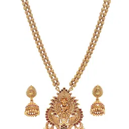 KARATCART Gold-Plated Kundan Studded Laxmi Mata Temple Necklace and Earrings image 4