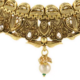 Adwitiya Collection 24CT Gold-Plated & White Stone-Studded Jewellery Set With Maang Tika image 3