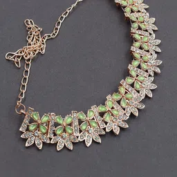 Rhymee Rose Gold-Plated AD Stone-Studded Choker Necklace With Earrings & With Maang Tika image 3