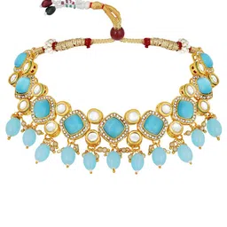 ASMITTA JEWELLERY Gold-Plated Kundan-Studded & Beaded Necklace and Earrings image 3