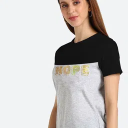 shashvi Women Grey Printed Extended Sleeves T-shirt image 5