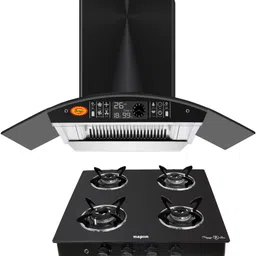 maplin Combo of 4 Burner (SC04)Auto Ignition LPG Cooktop and SS90 (3 Feet) Auto Clean Wall Mounted Black 1400 CMH Chimney image 2