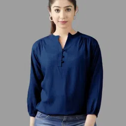 rj fashion Casual Regular Sleeves Solid Women Blue Top-picture-11