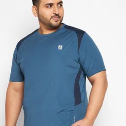 austivo Men Colorblock Round Neck Polyester Blue T-Shirt image 3