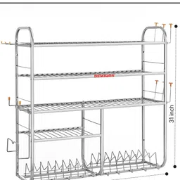 demiqon Utensil Kitchen Rack 31x 30 Inches Kitchen Dish Rack / Plate Cutlery Stand / Modern Kitchen Stand / Steel image 2