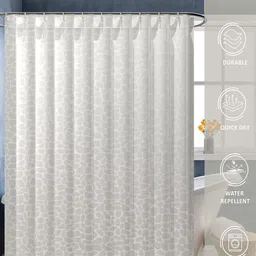Kuber Industries 5-Pcs Grey & White Circle Printed Quick Dry Shower Curtains With 12 Rings image 3