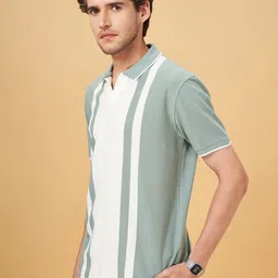 BYFORD by Pantaloons Men Striped Polo Collar Cotton Slim Fit T-Shirt image 3