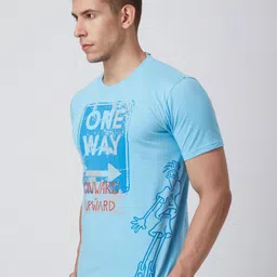 YAK YAK Men Blue Printed Slim Fit Cotton Pure Cotton T-shirt image 3
