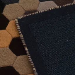 PRESTO Brown Geometric Hand Tufted Wool Anti-Skid Carpet image 3