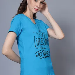 Fleximaa Typography Printed V-Neck Pure Cotton T-shirt image 3