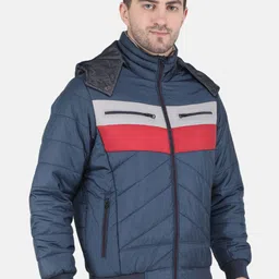 Monte Carlo Men Navy Blue Colourblocked Hooded Bomber Jacket image 4