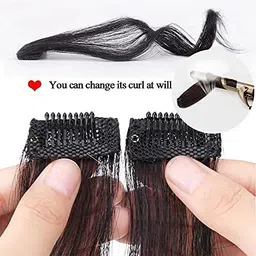 d-divine Natural Long Wavy Curly 3D Air Bangs Clip in Extensions Hair Extension image 2