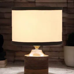 Multicolour Shade Table Lamp With Wood Base By New Era image 1