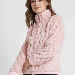 SPYKAR Stand Collar Cotton Tailored Jacket With Faux Fur Trim image 2