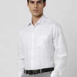 Van Heusen Men Spread Collar Windowpane Checked Cotton Slim Fit Formal Shirt image 5