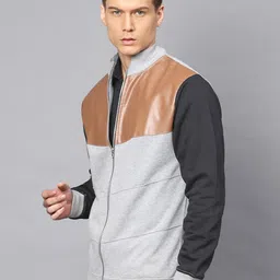 Campus Sutra Men Grey Colourblocked Windcheater Sporty Jacket image 4