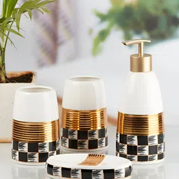 Kookee White & Black 4 Pieces Geometric Ceramic Bath Accessories Set image 3