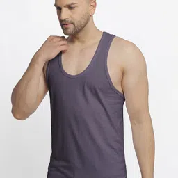 Friskers Men Grey Solid Cotton Innerwear Vests image 4