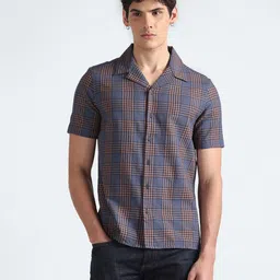 Flying Machine Tartan Checks Cuban Collar Pure Cotton Casual Shirt image 3