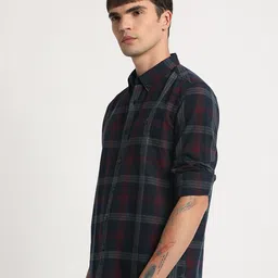 THE BEAR HOUSE Slim Fit Tartan Checked Button-Down Collar Pure Cotton Casual Shirt image 3
