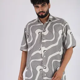 BROWN BROTHERS Relaxed Abstract Printed Spread Collar Oversized Casual Shirt image 3