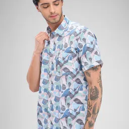 SPYKAR Men Slim Fit Abstract Opaque Printed Casual Shirt image 5