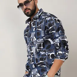 Campus Sutra Navy Blue Classic Geometric Printed Spread Collar Casual Shirt image 1