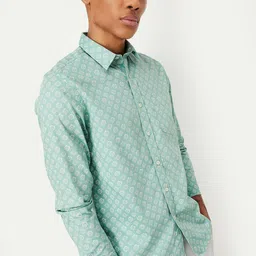 max Geometric Printed Spread Collar Cotton Shirt image 2