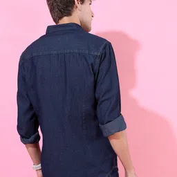 HIGHLANDER Men Navy Blue Slim Fit Denim Casual Shirt image 3