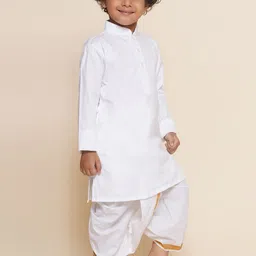 Sethukrishna Boys Mandarin Collar Long Sleeves Pure Cotton Kurta With Dhoti Pants image 3