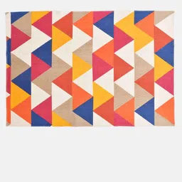 BLANC9 White & Orange Geometric Printed Cotton Carpet image 3