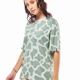 Bewakoof Oversized Abstract Printed Drop-Shoulder Sleeves Pure Cotton T-shirt image 3