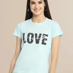 Fabflee Women Black & Blue Pack of 3 Graphic Printed Cotton T-shirt image 4