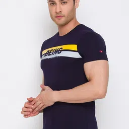 Being Human Men Navy Blue & Yellow Brand Logo Printed T-shirt image 5