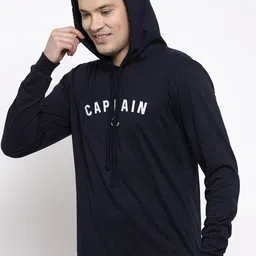 Friskers Men Navy Blue Typography Hooded T-shirt image 3