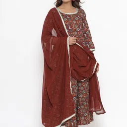 CRAFIQA Women Paisley Printed Gotta Patti Pure Cotton Kurta with Trousers & Dupatta image 3