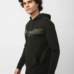 Van Heusen Flex Men Olive Green Printed Cotton Hooded Sweatshirt image 3