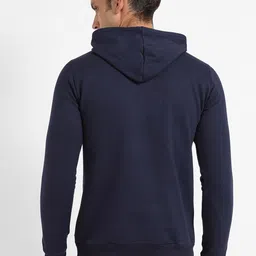 Campus Sutra Navy Blue Typography Printed Hooded Cotton Pullover Sweatshirt image 2