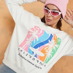 Styli Women Cream Graphic Printed Sweatshirt image 2