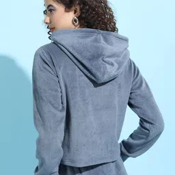 Tokyo Talkies Women Grey Hooded Sweatshirt image 4