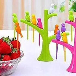 gelai enterprise 3 Pcs Plastic Bird Fruit Fork Set with Stand For Kitchen and Dining Disposable Plastic Fruit Fork-picture-45