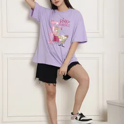 metronaut Typography, Printed Women Round Neck Cotton Blend Purple T-Shirt image 5