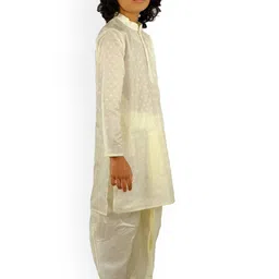 Sethukrishna Boys Cream-Coloured Embroidered Angrakha Kurta with Salwar & With Dupatta image 4