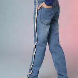 Instafab Boys Blue Classic Slim Fit Mildly Distressed Light Fade Stretchable Jeans image 3