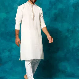 VASTRAMAY Mandarin Collar Thread Work Straight Kurta With Pyjamas image 1