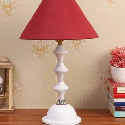 Maroon Shade Table Lamp With White Metal Base by Foziq image 2