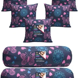 villagers Microfibre Bolster Pack of 7 Geometric 5 Cushion & 2 Bolster Set - Butterfly Print-picture-29