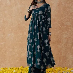 Sangria Floral Printed A-Line Kurta & Palazzo image 4