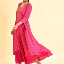 W Floral Printed V-Neck Tie & Up Fit & Flare Dress image 4