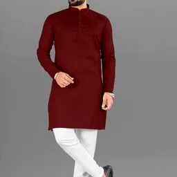 lyplo Men Solid Cotton Blend Straight Kurta-picture-16